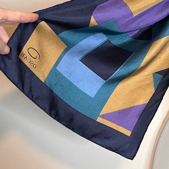 OSCAR DE LA RENTA Geometric Silk Scarf - Multicolor Long Rectangle 11” x 52” - Picture 4 of 4